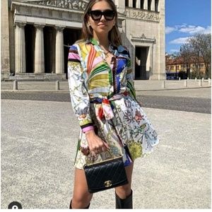 ZARA Long Sleeve Scarf Multi-print Mini Dress